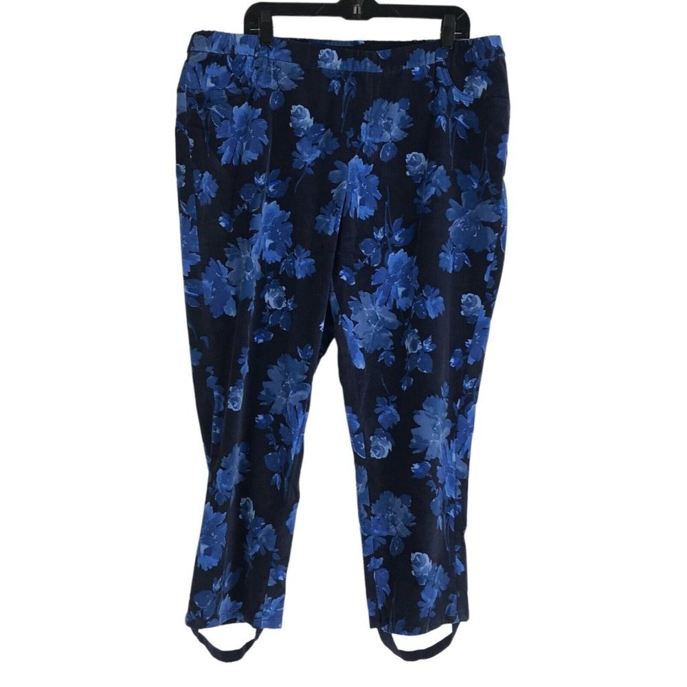 Isaac Mizrahi Live Womens Plus Size 20WP Floral Leggings Stirrups Blue Black